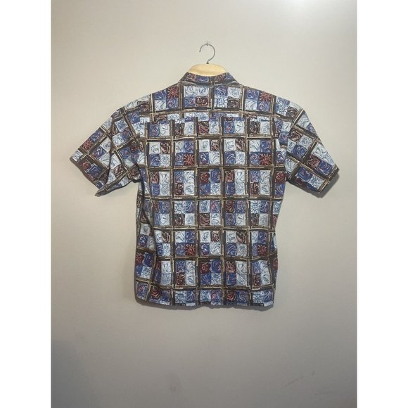 JOE KEALOHA'S REYN SPOONER Small Hawaiian Tiki CottonShirt SS Window Pane - Picture 2 of 6
